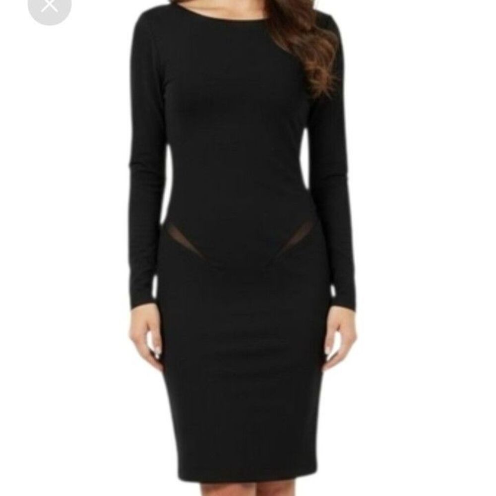T by Alexander Wang Long Sleeve Black Sheer Strip at Hip Dress Womens Size Small